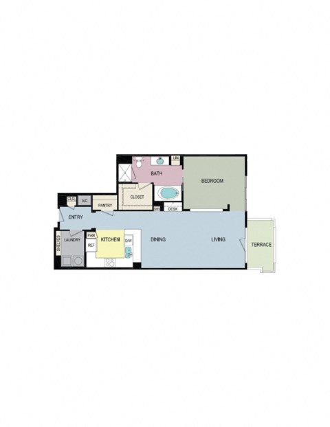 Floor plan for 1 bed, 1 bath, 1011 sqft